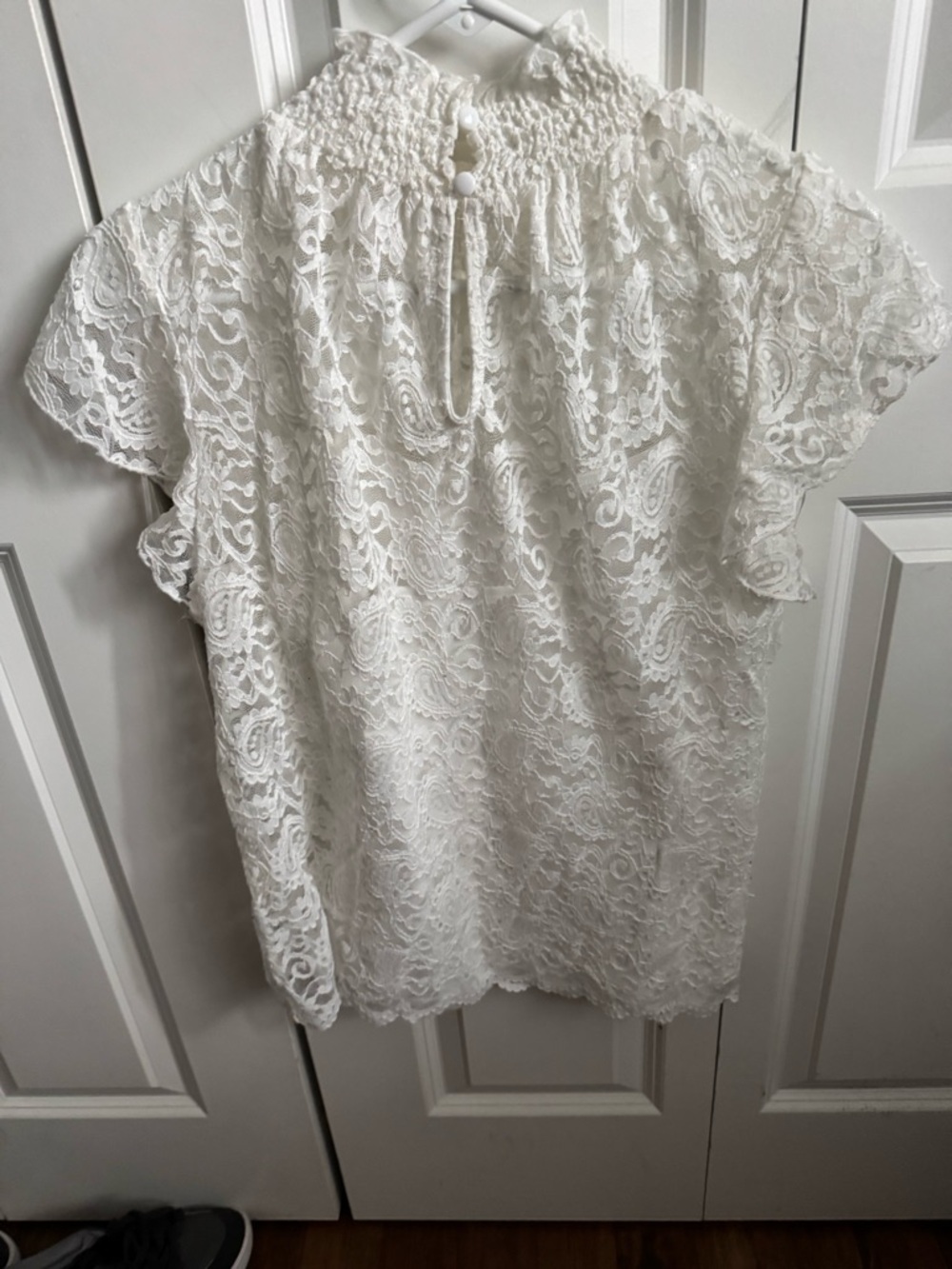 Adiva White Lace Smocked Neck Top - Picture 3 of 5